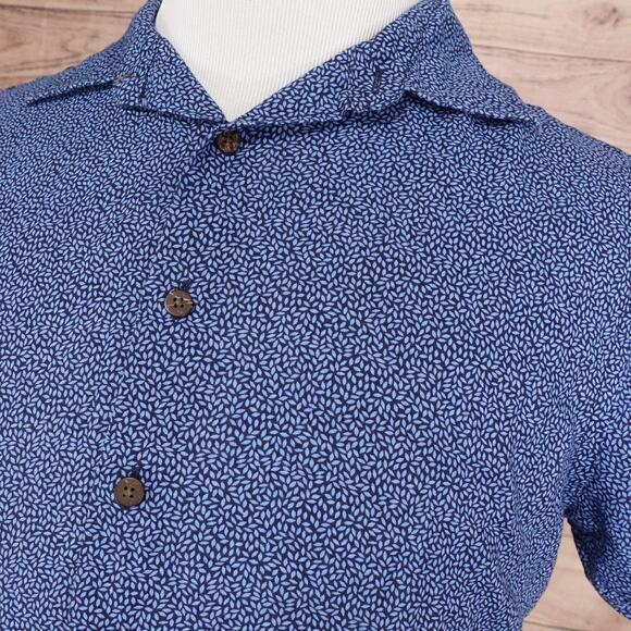Rodd & Gunn Shirt Mens Medium Blue Linen Blend Short Sleeve Button Up Leaf Print - Picture 2 of 8